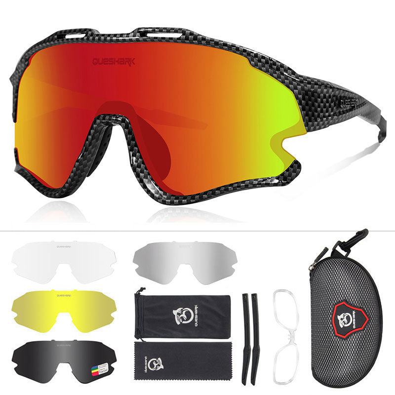 <transcy>QE51 Gafas de ciclismo negras UV400 de fibra de carbono Gafas de sol de bicicleta 1 Lente polarizada 3 HD</transcy>