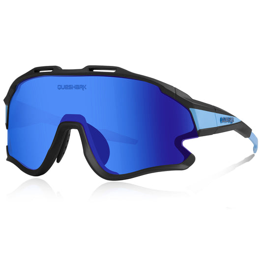 QE51 Black Blue UV400 Cycling Glasses Bike Sunglasses 1 Polarized 3 HD Lens