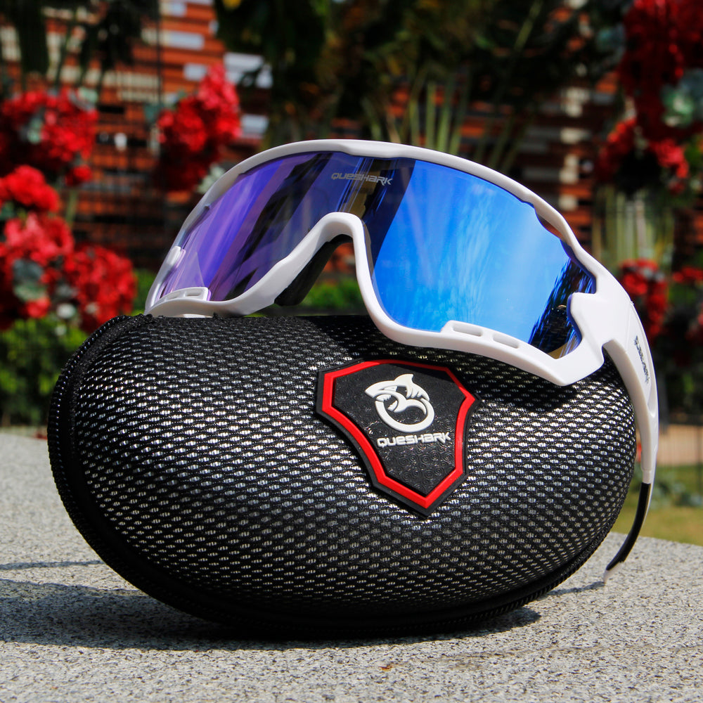 <transcy>QE44 lunettes de soleil de cyclisme polarisées blanches UV400 lunettes de vélo lunettes de sport pour hommes femmes 4 lentilles</transcy>