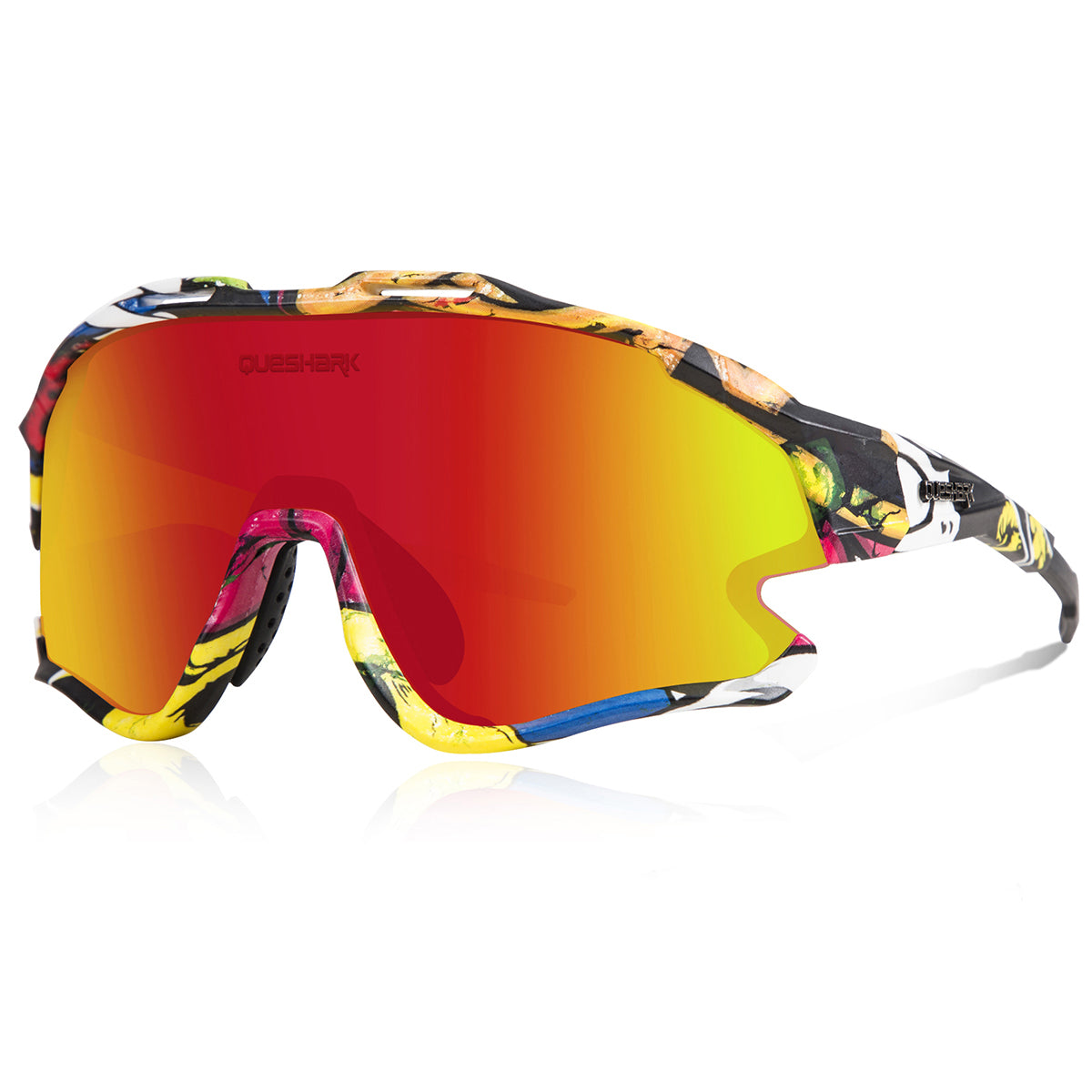 QE51 Colorful Red UV400 Cycling Glasses Bike Sunglasses 1 Polarized 3 HD Lens