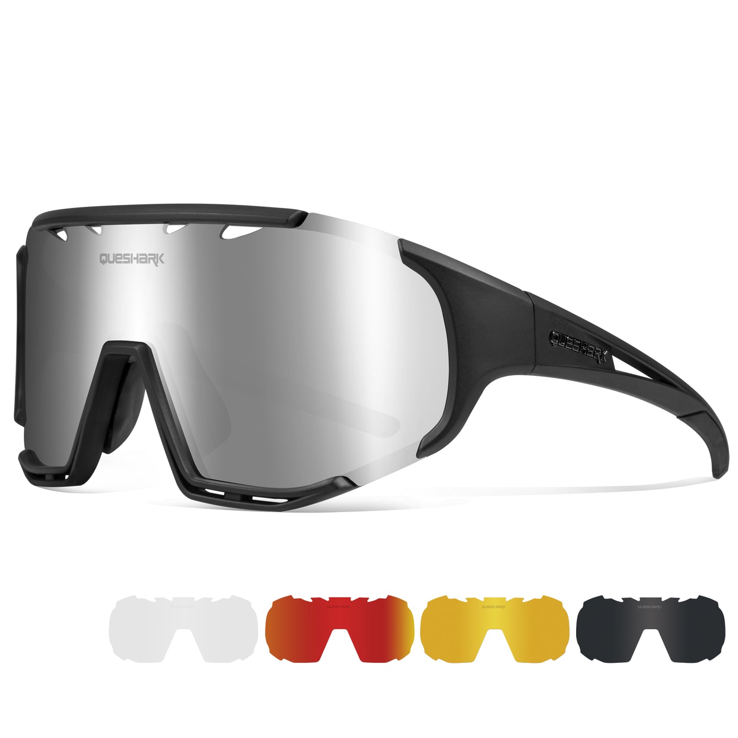 QE55 Black Polarized Sunglasses Cycling Eyewear Men Women Oversized Driving Glasses with 5 Lens