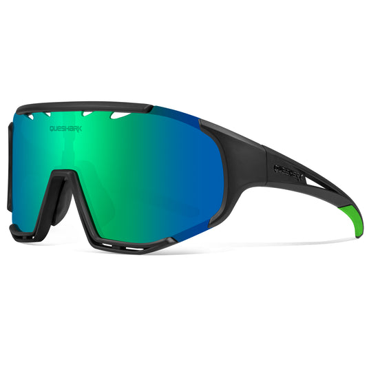 <transcy>Óculos de sol polarizados pretos verdes QE55 Óculos de ciclismo masculino e feminino Óculos de direção grandes com 5 lentes</transcy>