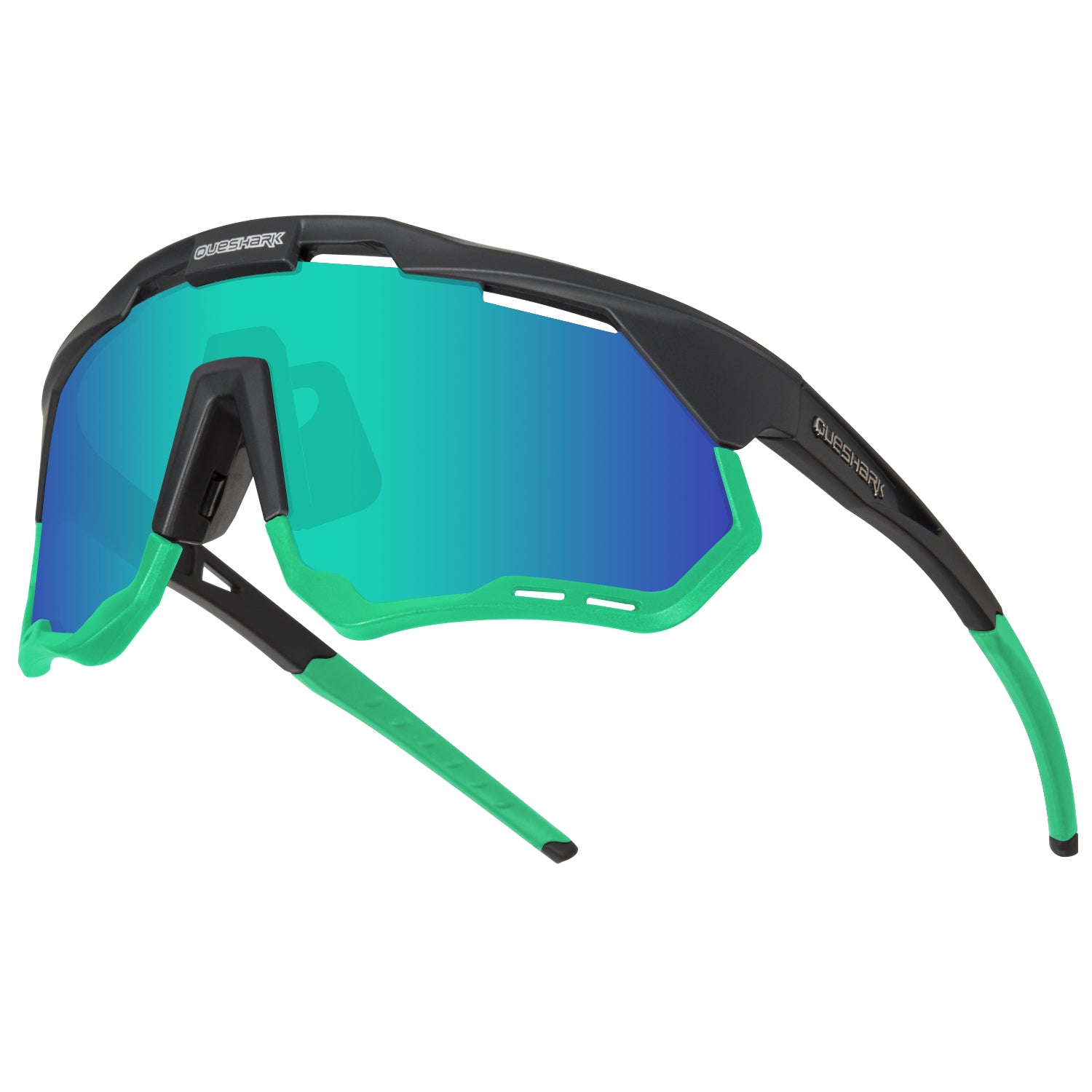 Queshark Polarisierte Fahrradbrille Herren Damen Sport Sonnenbrille mit Wechselrahmen QE52 Schwarz Grün – QUESHARK