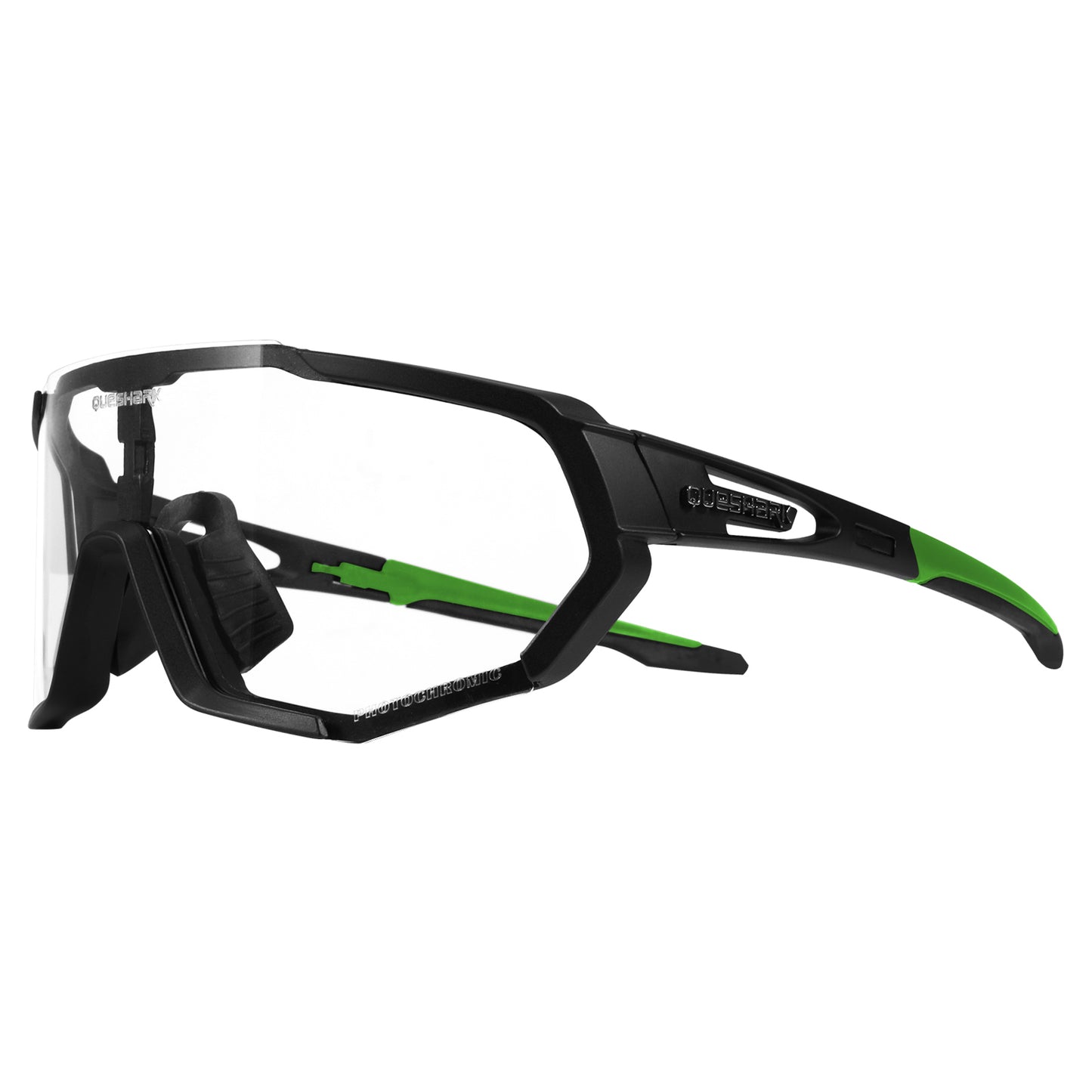 QE48 BS Queshark Photochrome Sonnenbrille für Männer Frauen Sicherheit Fahrradbrille UV-Schutz Outdoor Sport MTB Schwarz Grün