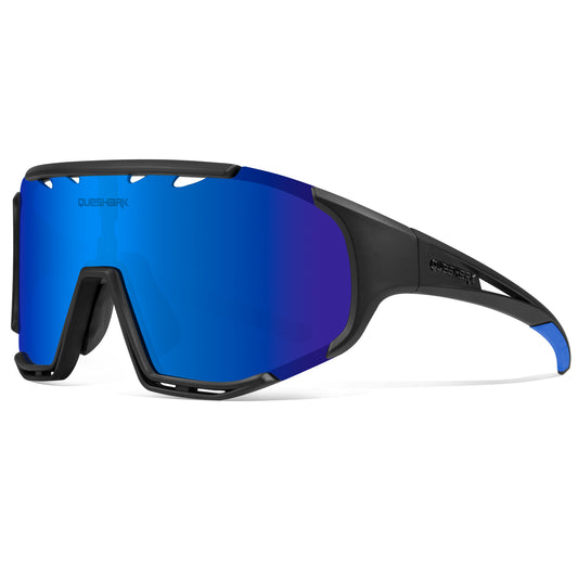 <transcy>QE55 Lunettes de soleil polarisées noires bleues Lunettes de cyclisme Hommes Femmes Lunettes de conduite surdimensionnées avec 5 lentilles</transcy>