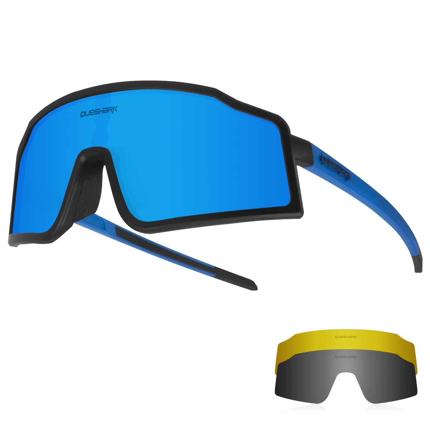 QE54 Black Blue Sports Glasses Polarized Bicycle Sunglasses Cycling Eyewear 3 Lens/Set