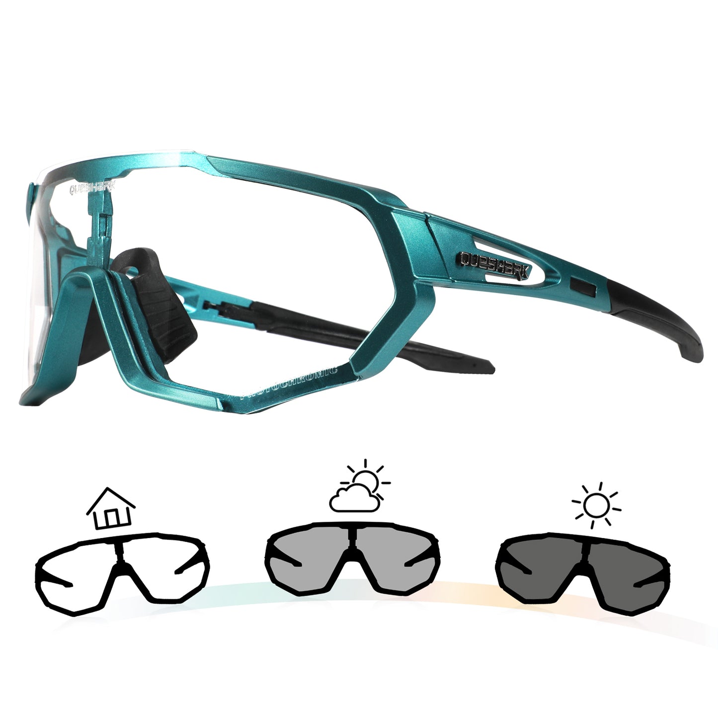 QE48 BS Queshark Photochrome Sonnenbrille für Männer Frauen Sicherheit Fahrradbrille UV-Schutz Outdoor Sport MTB DDL