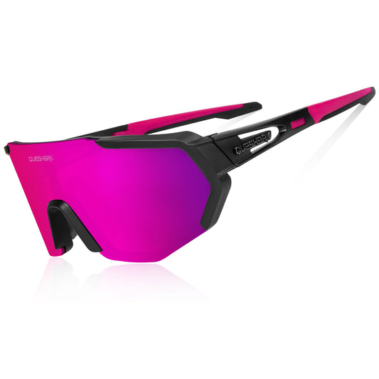 QE42 Black Pink UV400 Polarized Cycling Eyewear Bike Glasses Bicycle Sunglasses 5 Lens/Set