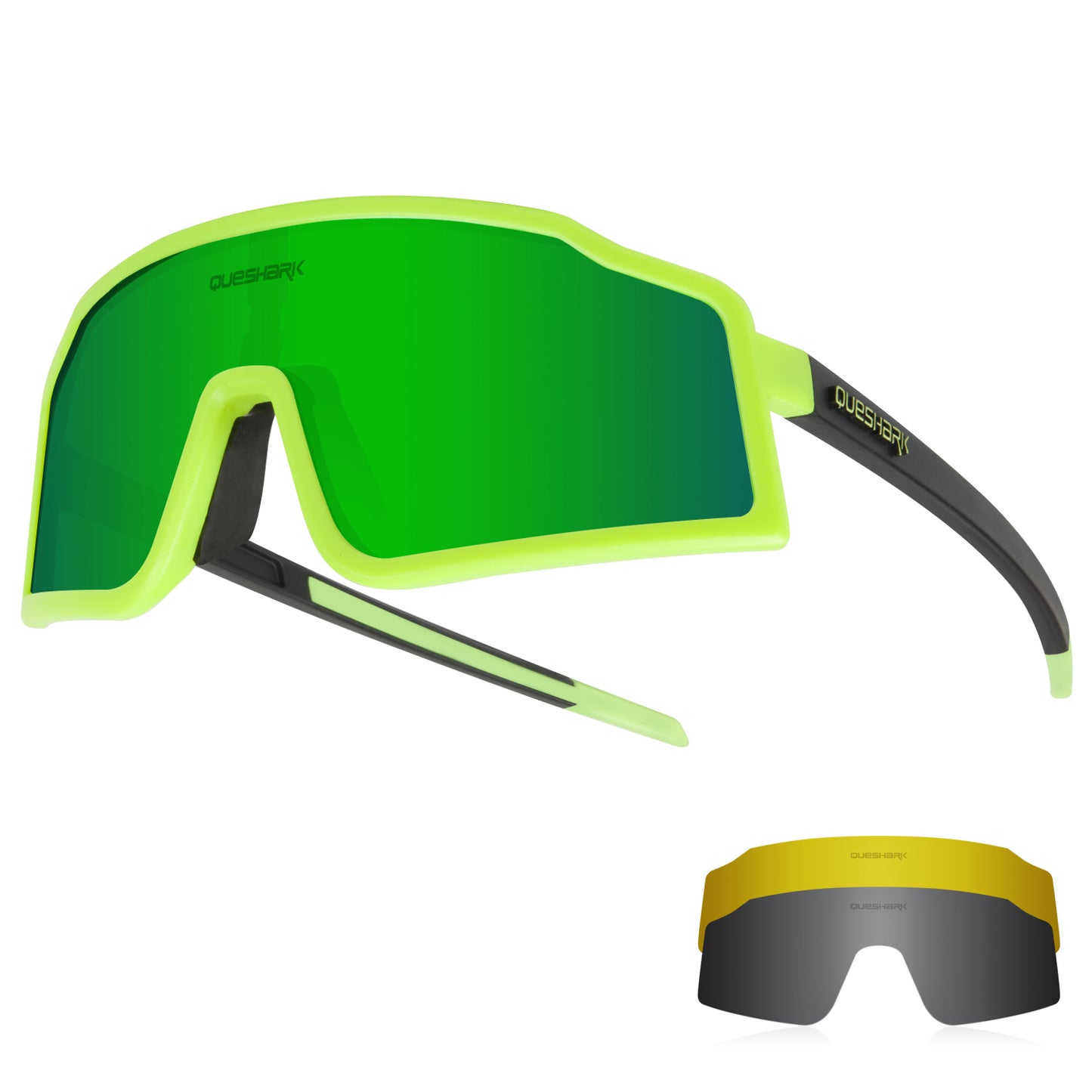 QE54 Green Sports Glasses Polarized Bicycle Sunglasses Cycling Eyewear 3 Lens/Set