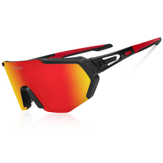 QE42 Black Red UV400 Polarized Cycling Eyewear Bike Glasses Bicycle Sunglasses 5 Lens/Set