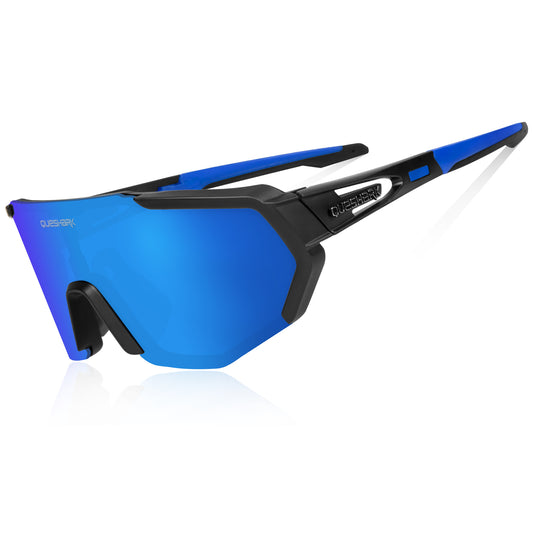 QE42 Black Blue UV400 Polarized Cycling Eyewear Bike Glasses Bicycle Sunglasses 5 Lens/Set