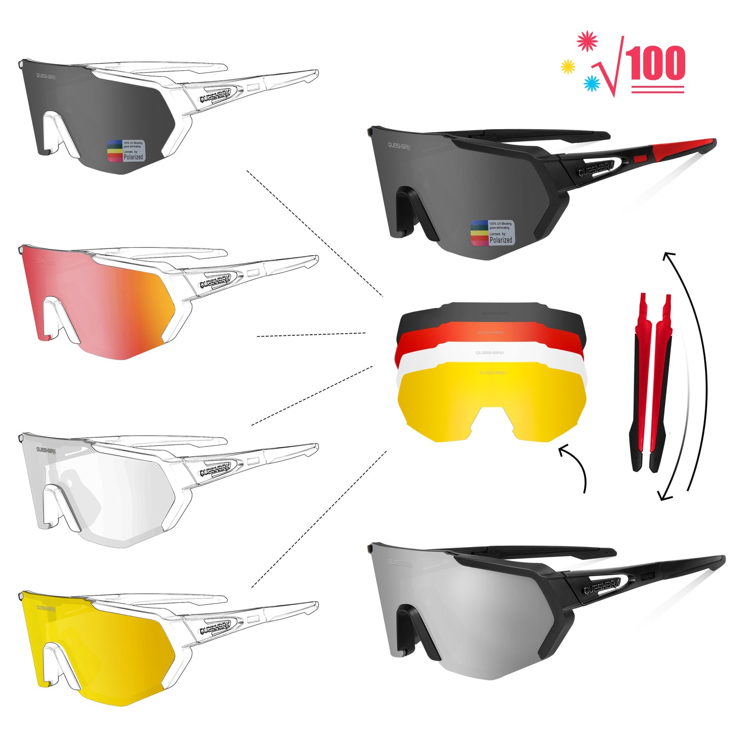 fahrradbrille austauschbare gläser Queshark Outdoor Sports Fahrradbrille polarisiert für Männer Frauen 5 Linsen – QUESHARK