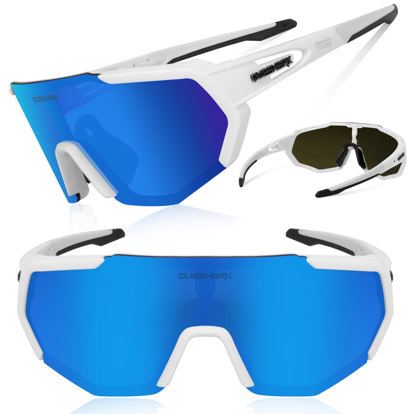 QE42 White UV400 Polarized Cycling Eyewear Bike Glasses Bicycle Sunglasses 5 Lens/Set