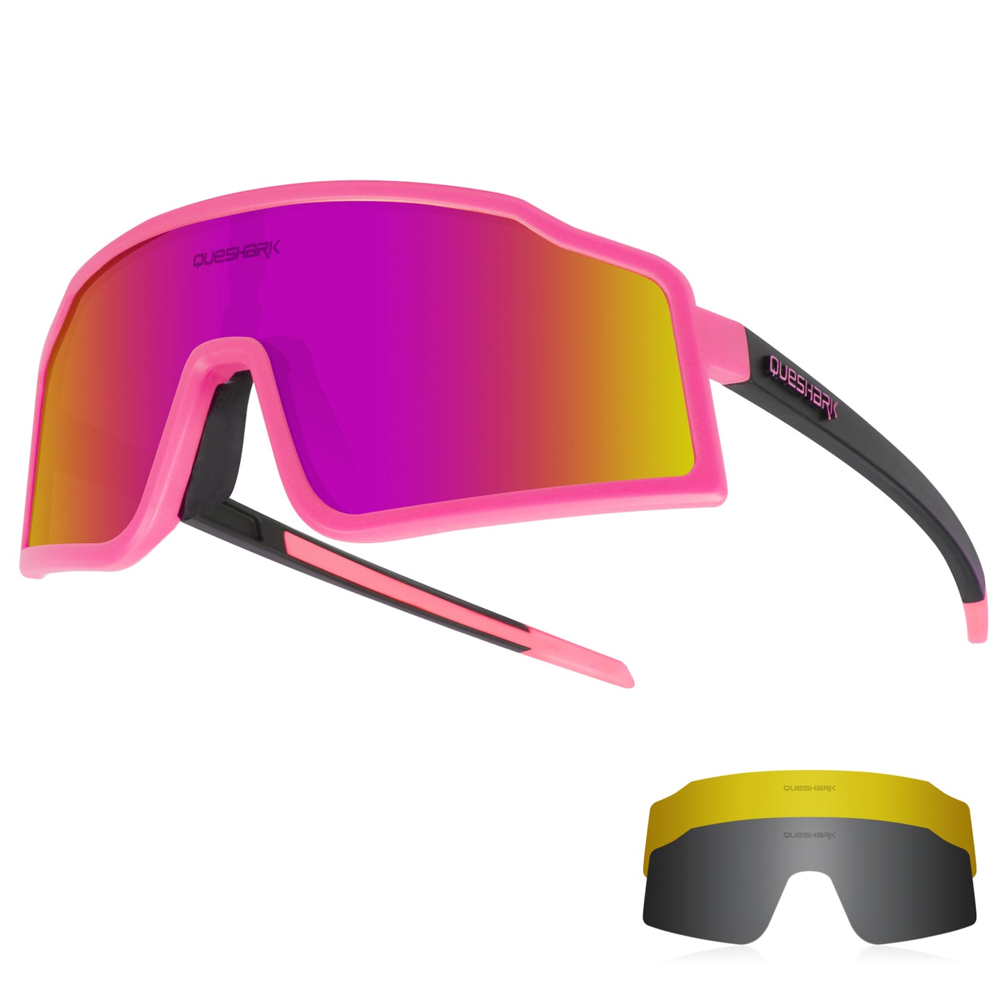 QE54 Pink Sports Glasses Polarized Bicycle Sunglasses Cycling Eyewear 3 Lens/Set