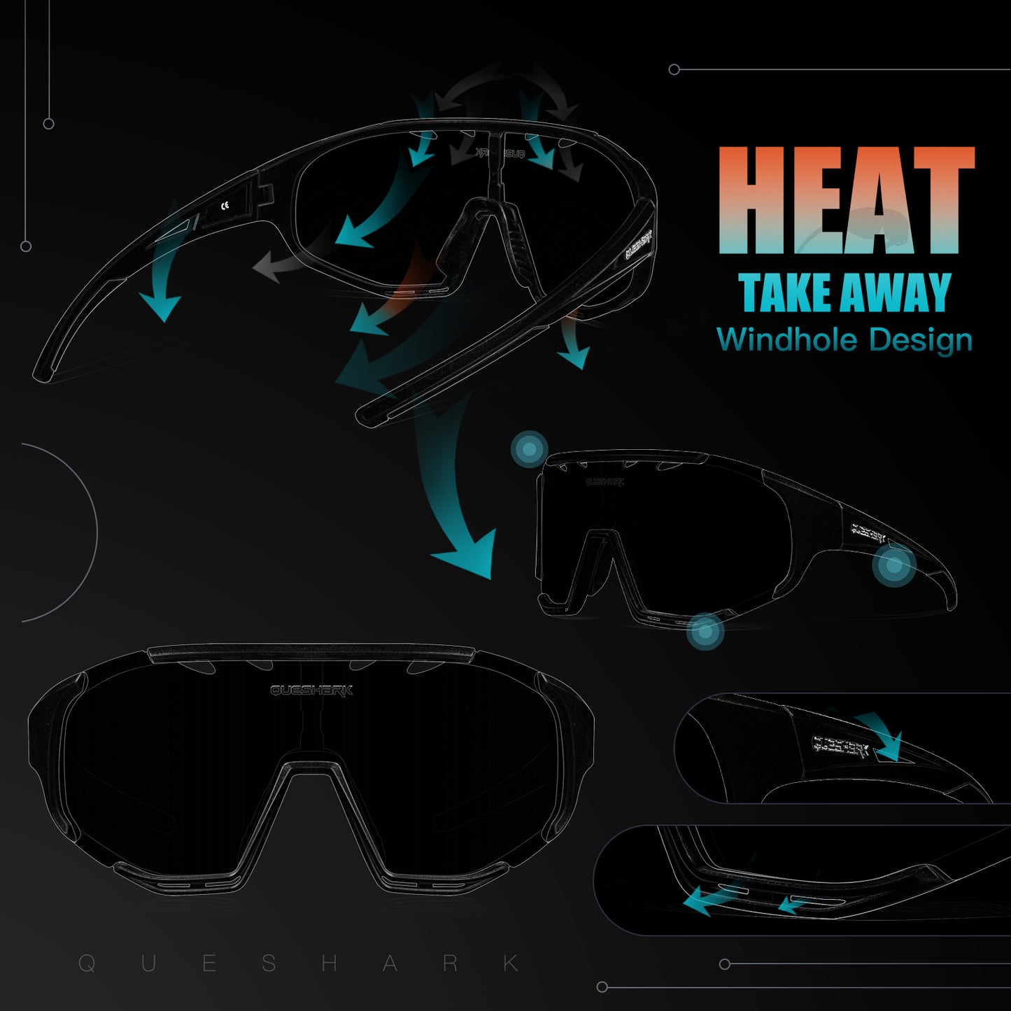 <transcy>QE55 noir rose lunettes de soleil polarisées lunettes de cyclisme hommes femmes lunettes de conduite surdimensionnées avec 5 lentilles</transcy>