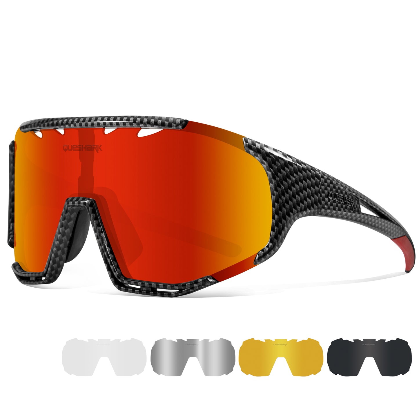 QE55 Carbon Fiber Polarized Sunglasses Cycling Eyewear Men Women Oversized Driving Glasses with 5 Lens