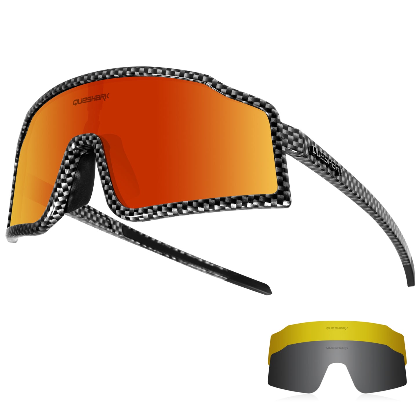 QE54 Carbon Fiber Black Sports Glasses Polarized Bicycle Sunglasses Cycling Eyewear 3 Lens/Set