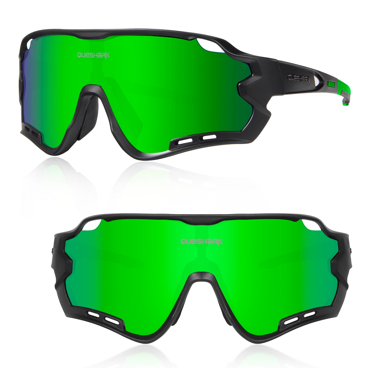 QE44 Black Green Polarized Cycling Sunglasses UV400 Bike Glasses Sport Eyewear for Men Women 4 Lens
