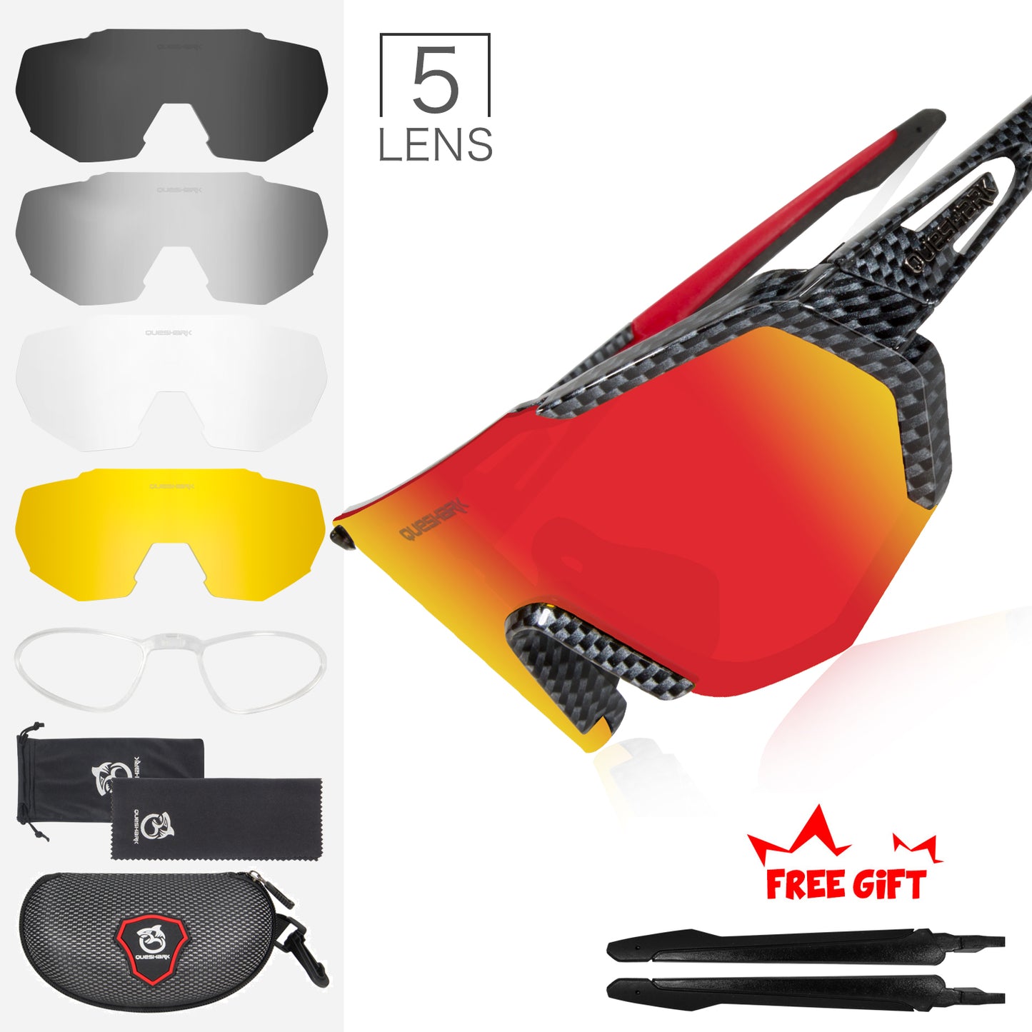 <transcy>QE42 fibre de carbone noir UV400 lunettes de cyclisme polarisées lunettes de vélo lunettes de soleil de vélo 5 lentilles/ensemble</transcy>