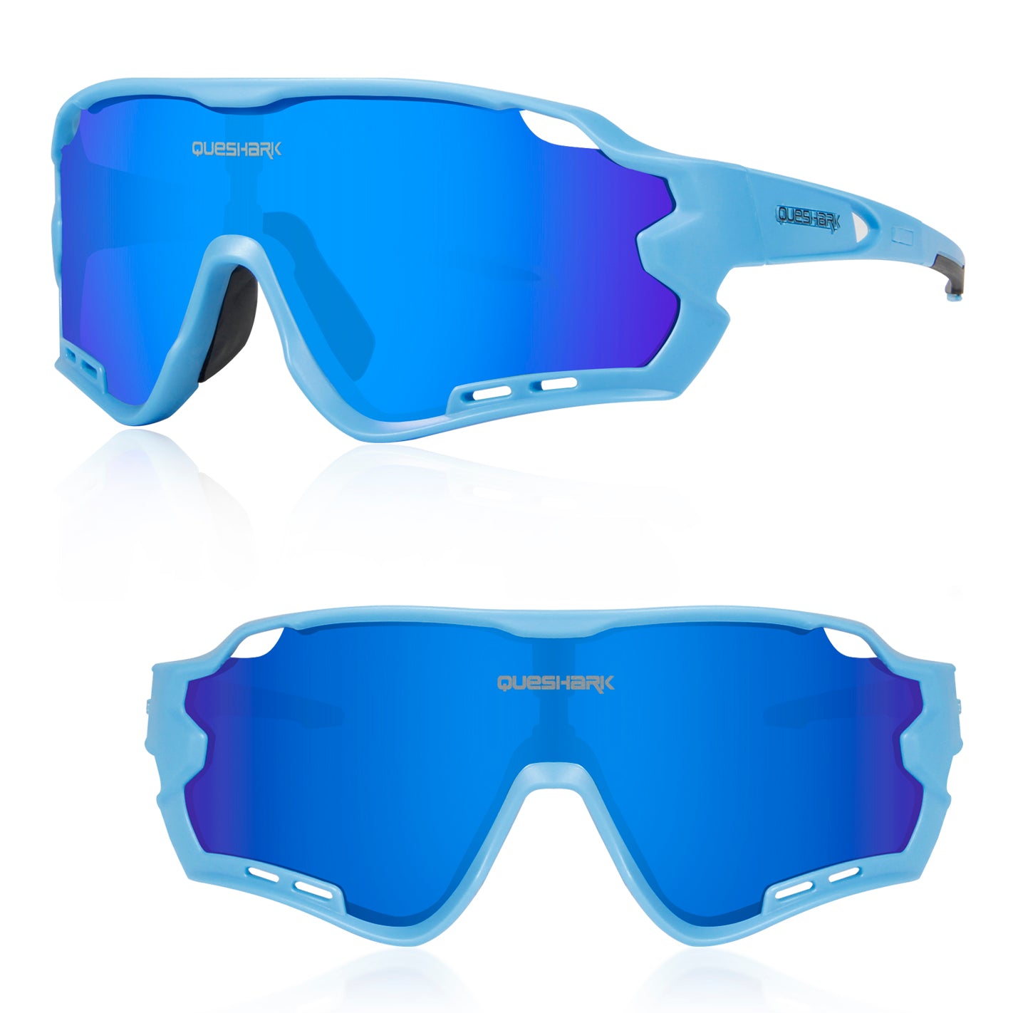 QE44 Blue Polarized Cycling Sunglasses UV400 Bike Glasses Sport Eyewear for Men Women 4 Lens