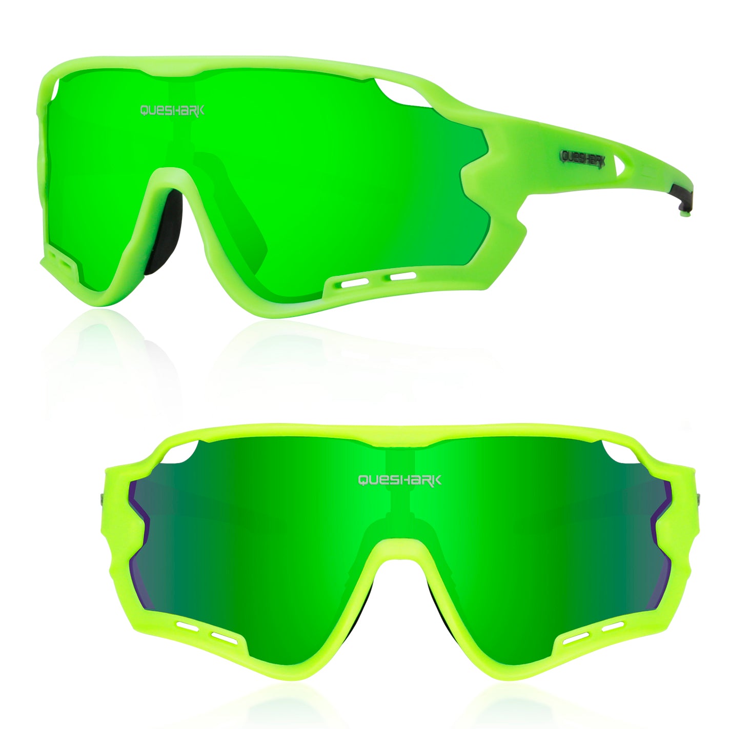 QE44 Green Polarized Cycling Sunglasses UV400 Bike Glasses Sport Eyewear for Men Women 4 Lens