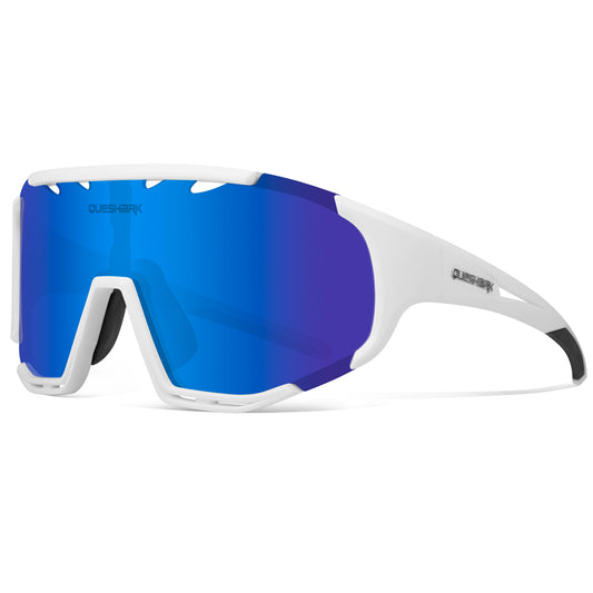 QE55 Gafas de sol polarizadas blancas Gafas de ciclismo Hombres Mujeres Gafas de conducción de gran tamaño con 5 lentes
