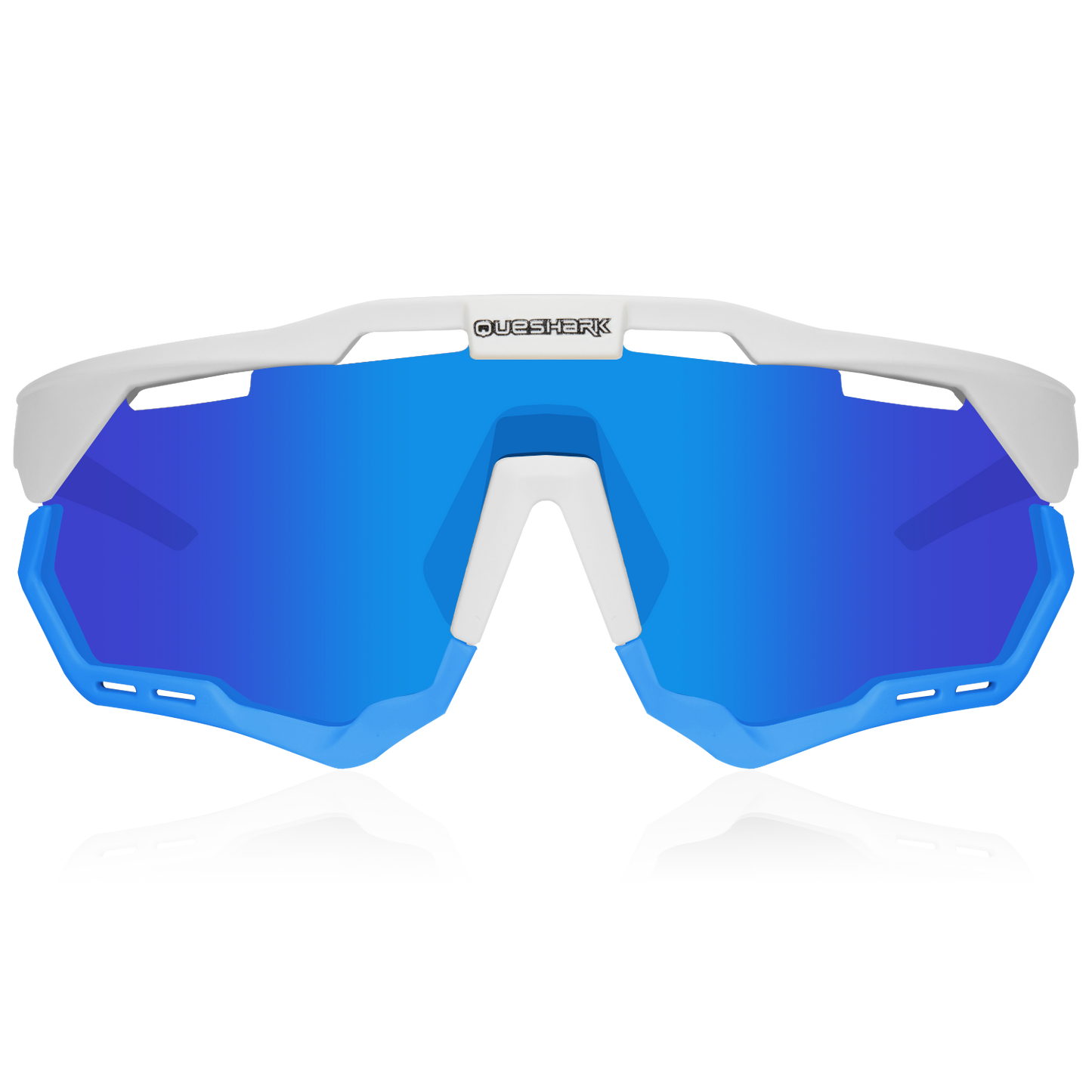 <transcy>QE52 ​​Gafas de ciclismo polarizadas azules blancas Hombres Mujeres Gafas de sol deportivas con montura / lente reemplazables</transcy>