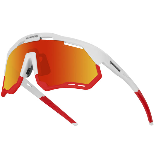 <transcy>QE52 ​​Gafas de ciclismo polarizadas rojas blancas Hombres Mujeres Gafas de sol deportivas con montura / lente reemplazables</transcy>