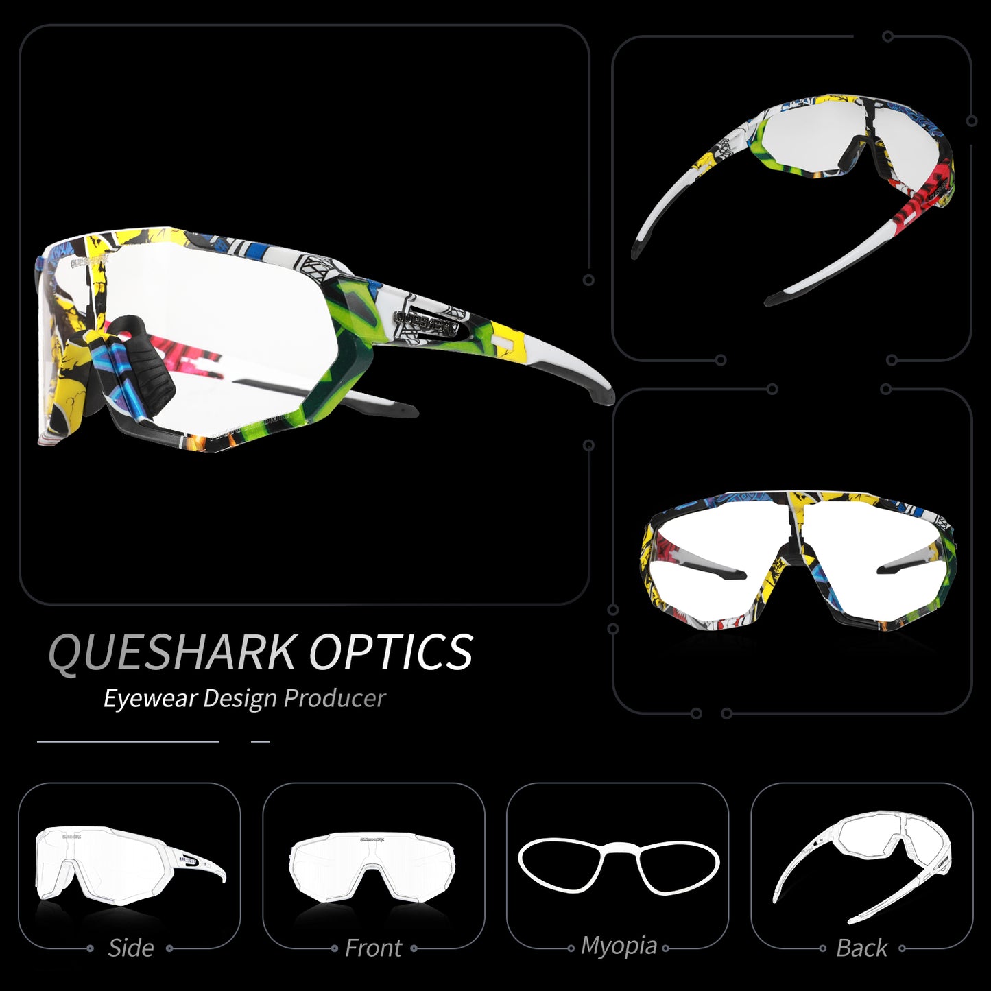 Óculos de sol fotocromáticos QE48 BS Queshark para homens mulheres óculos de segurança para ciclismo proteção UV Esporte ao ar livre MTB YLR