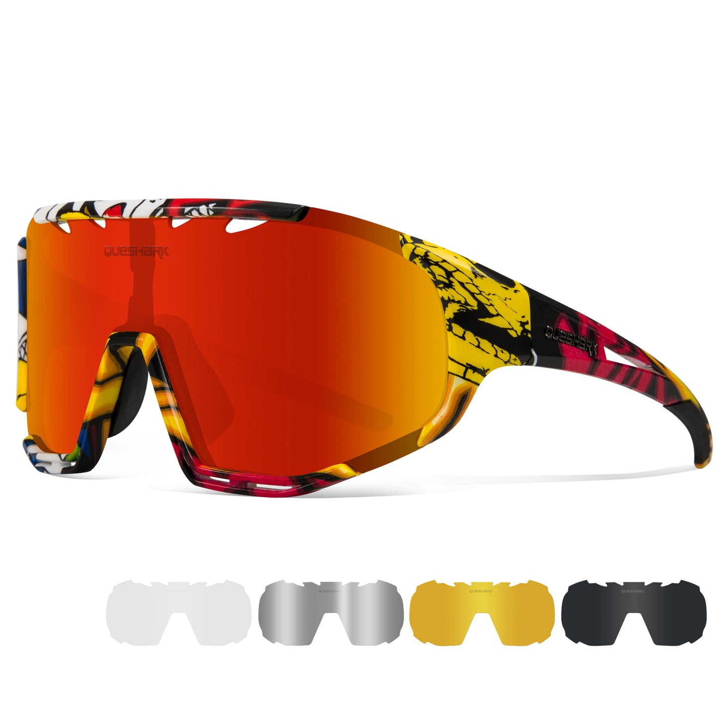 <transcy>QE55 Camouflage Red Polarized Sunglasses Óculos de ciclismo Homens Mulheres Óculos de direção grandes com 5 lentes</transcy>