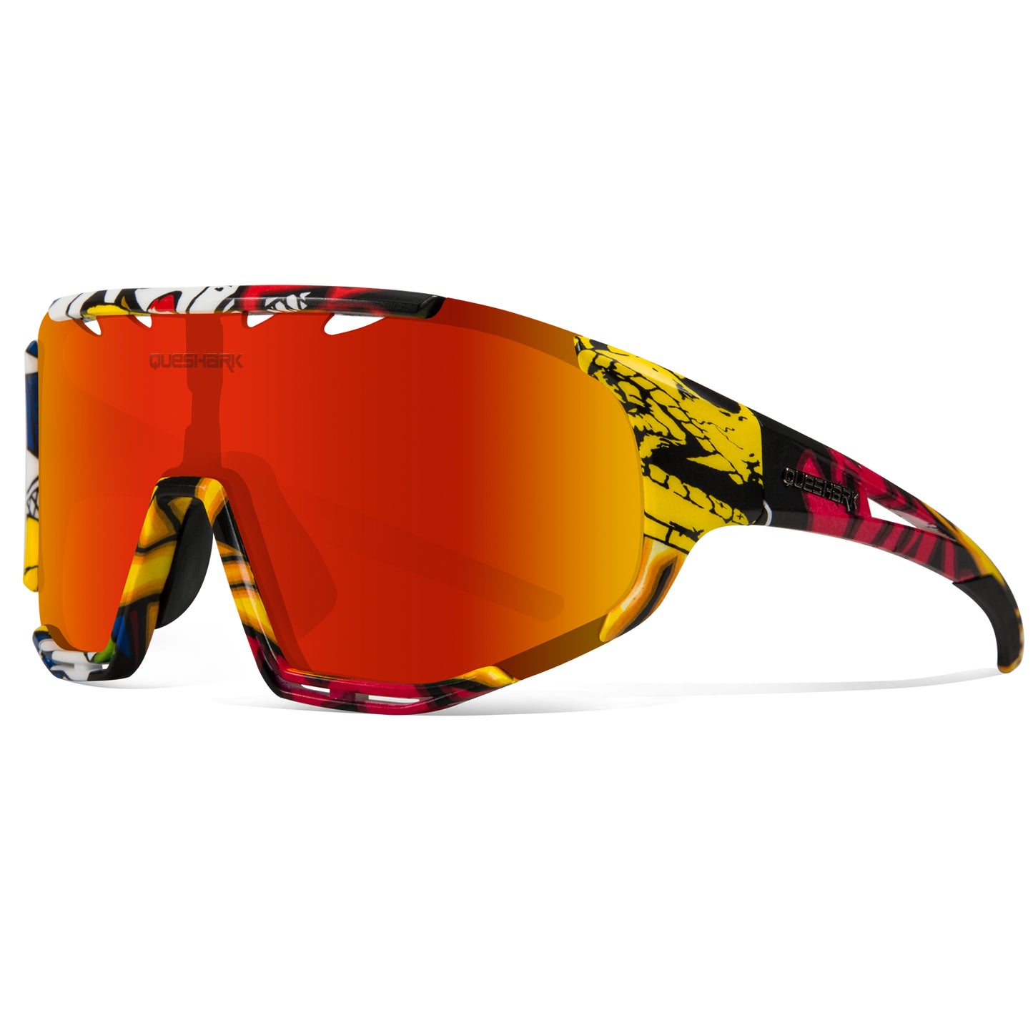 QE55 Camouflage Red Polarized Sunglasses Cycling Eyewear Men Women Oversized Driving Glasses with 5 Lens