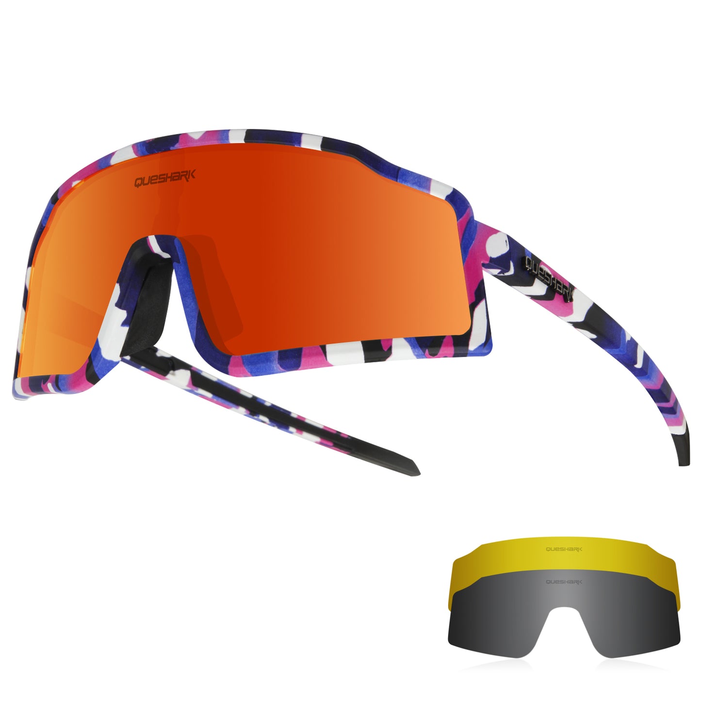 QE54 Colorful Pink Sports Glasses Polarized Bicycle Sunglasses Cycling Eyewear 3 Lens/Set